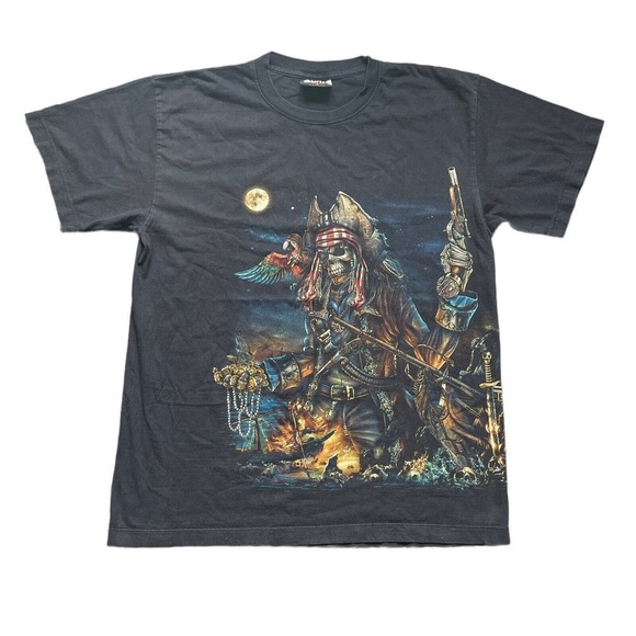 SKULL SHIRTZ PIRATE DOUBLE SIDED‎ Graphic T-SHIRT SIZE Large Wrap Around